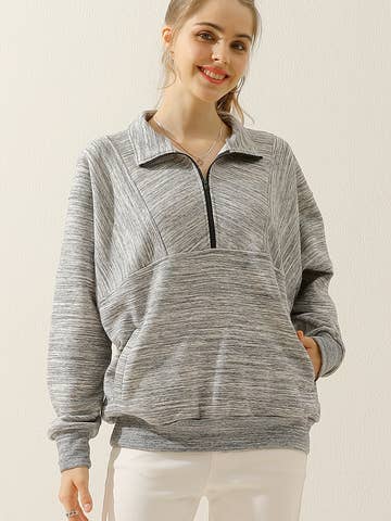 Zip neck Casual Long Sleeve Top
