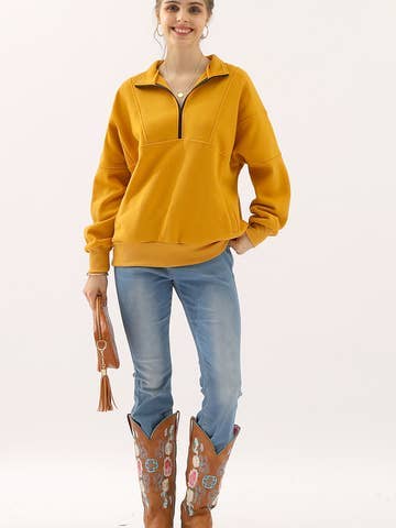 Zip neck Casual Long Sleeve Top