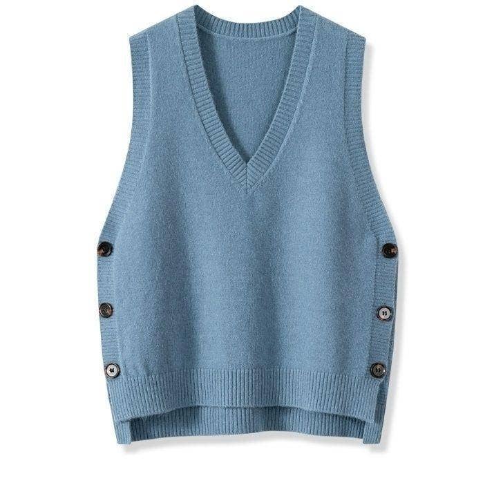 VINTAGE V-NECK SOLID COLOR CASUAL SWEATER VEST