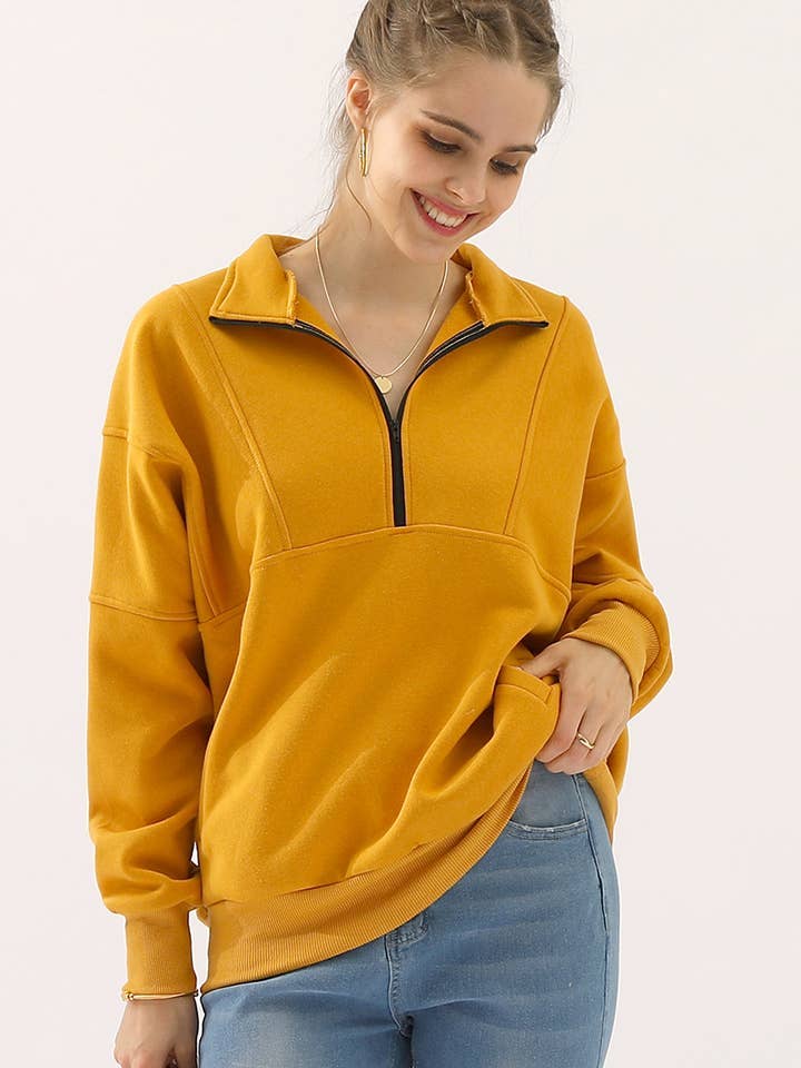 Zip neck Casual Long Sleeve Top