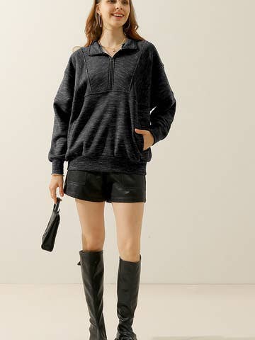 Zip neck Casual Long Sleeve Top