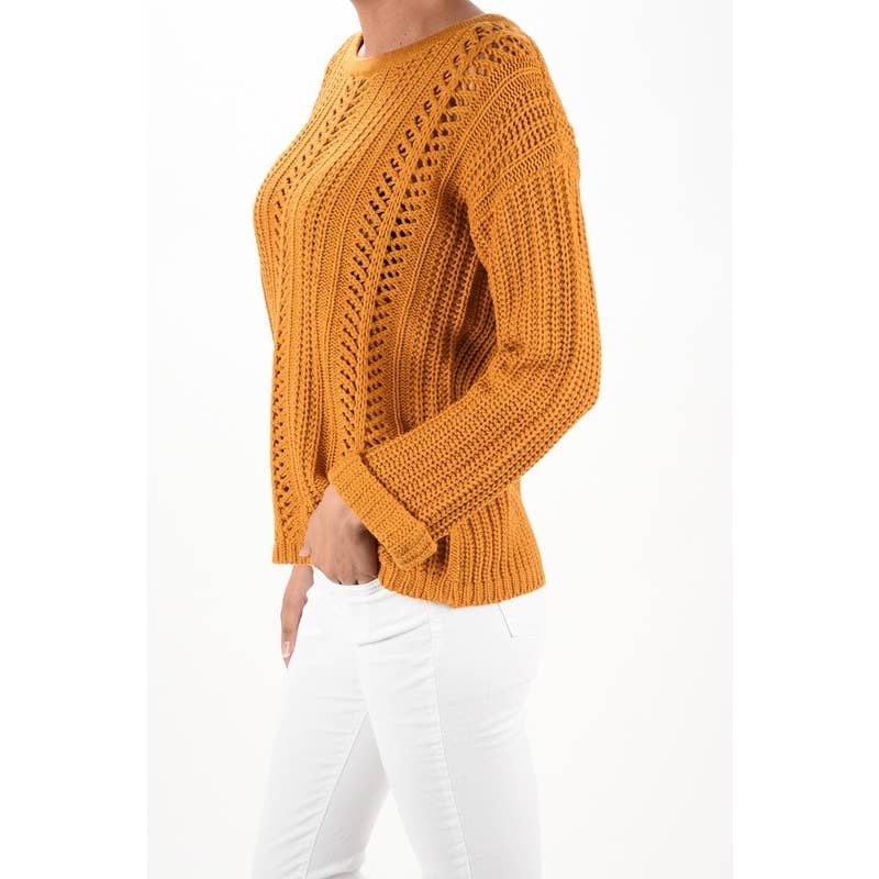 Leaf Crochet Detailed Rolled Up Sleeve Sweater