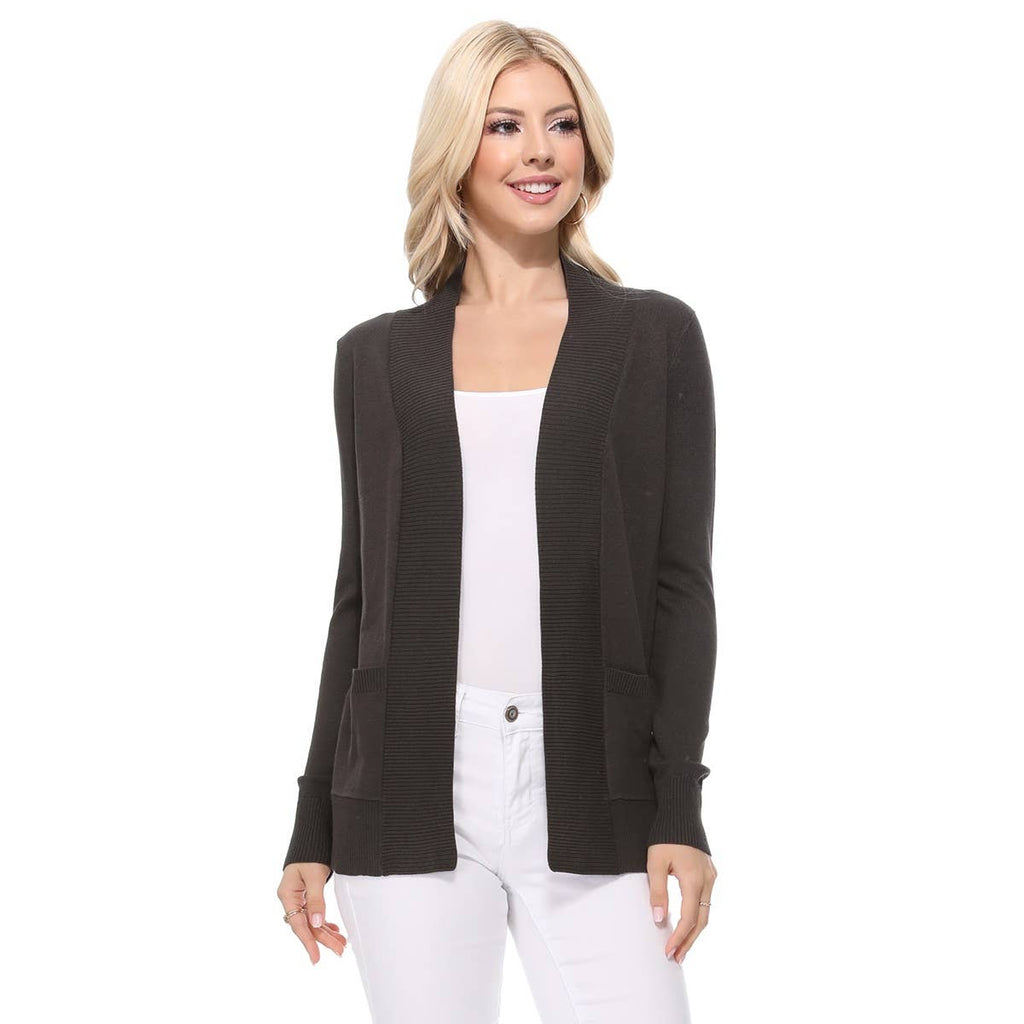 Long Sleeve Open Front Knit Shrug w/ Pocket Cardigan