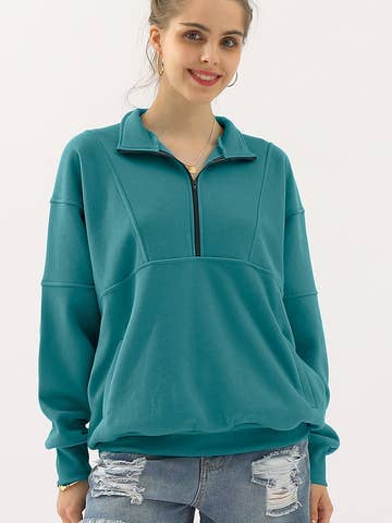 Zip neck Casual Long Sleeve Top