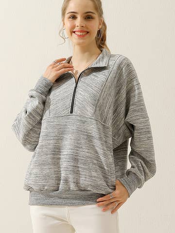 Zip neck Casual Long Sleeve Top