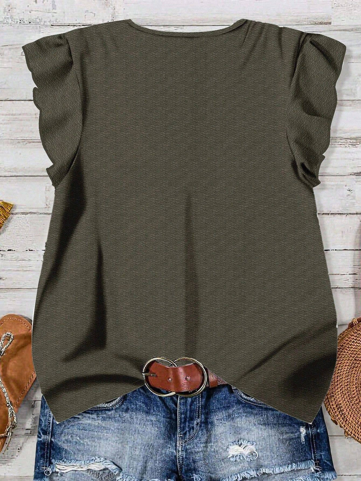 Casual Minimalist Women Shirt Flutter Sleeve Blouse