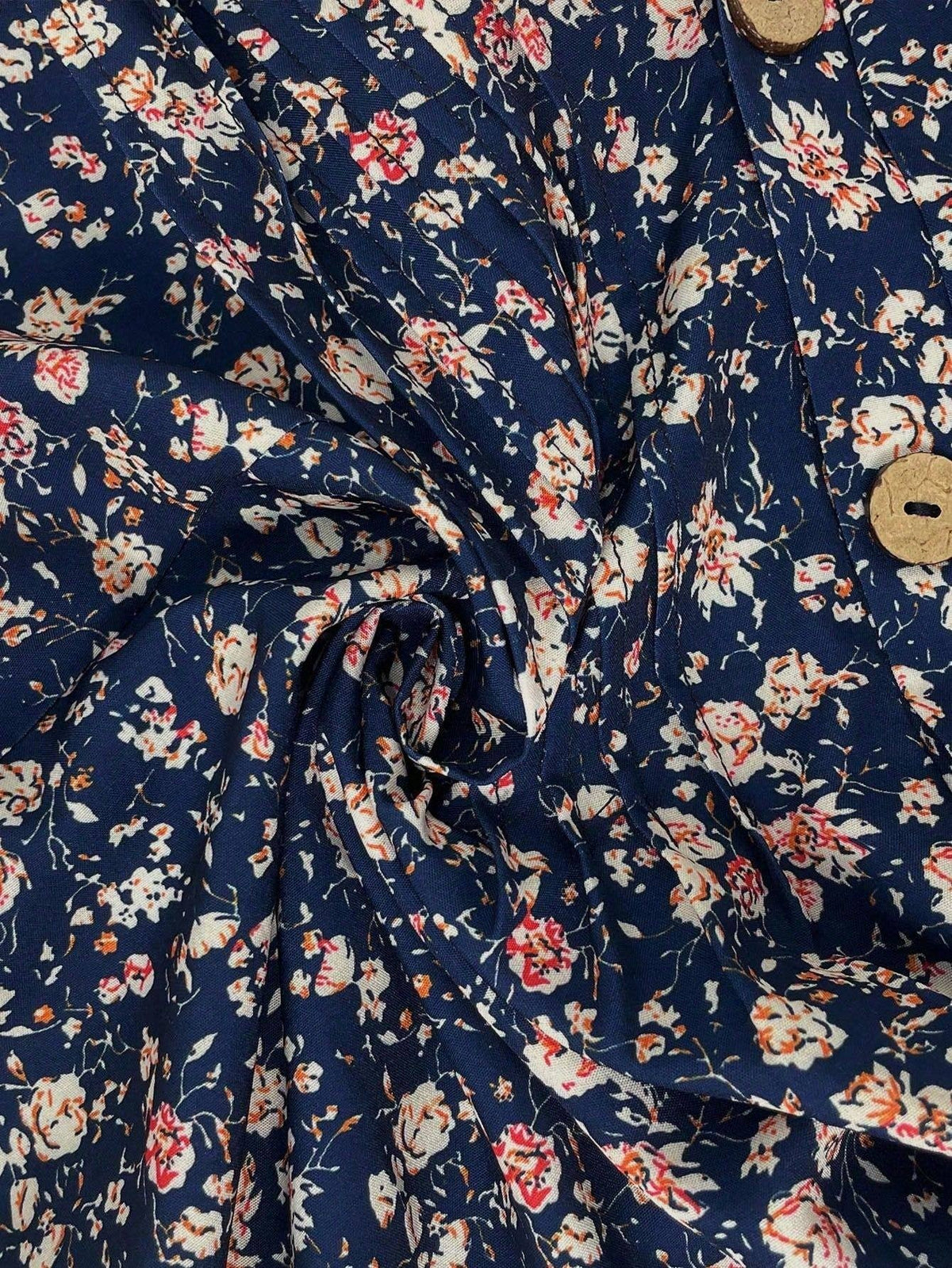 Floral Print Frill Trim Collared Pleated Front V-Neck Blouse