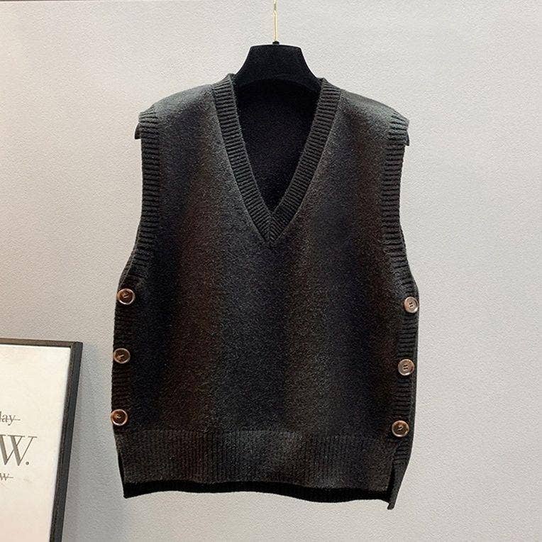 VINTAGE V-NECK SOLID COLOR CASUAL SWEATER VEST