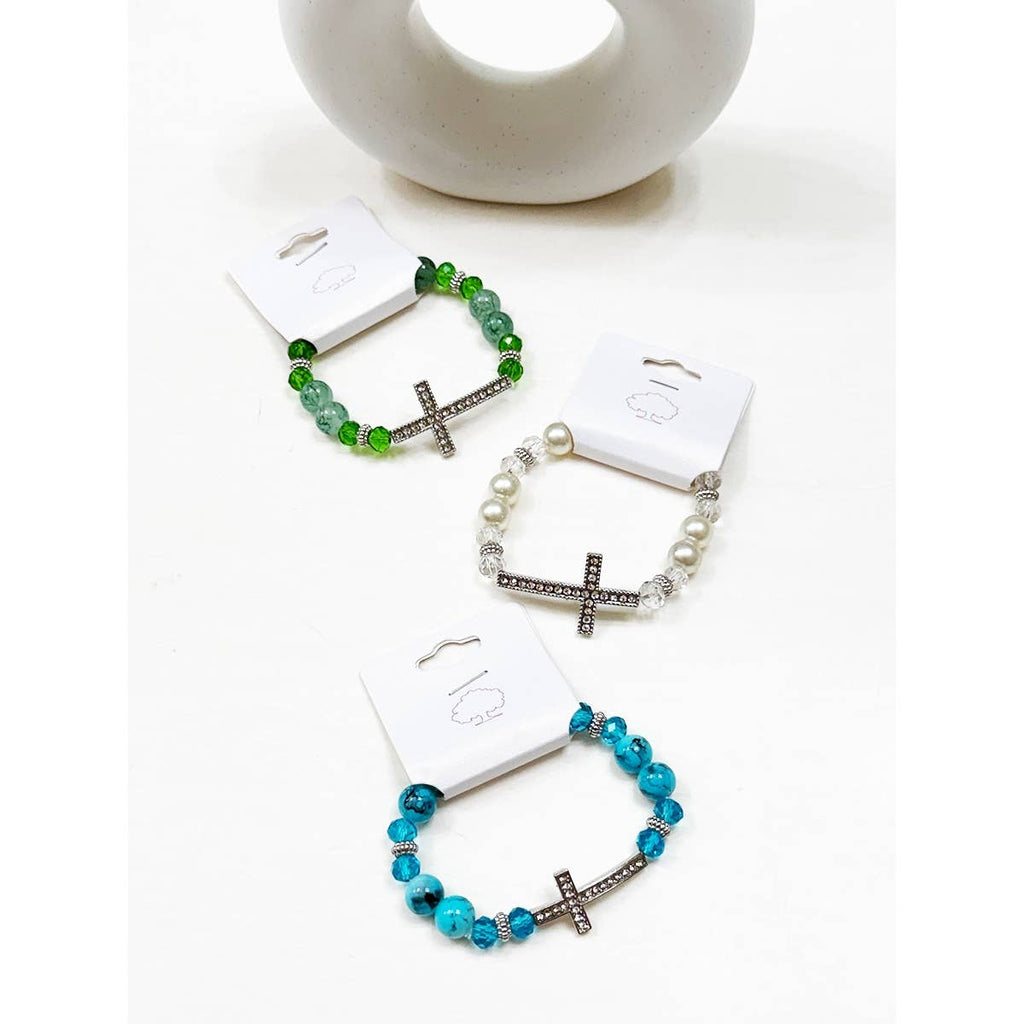 Rhinestone Cross Multi Tone Beaded Bracelet