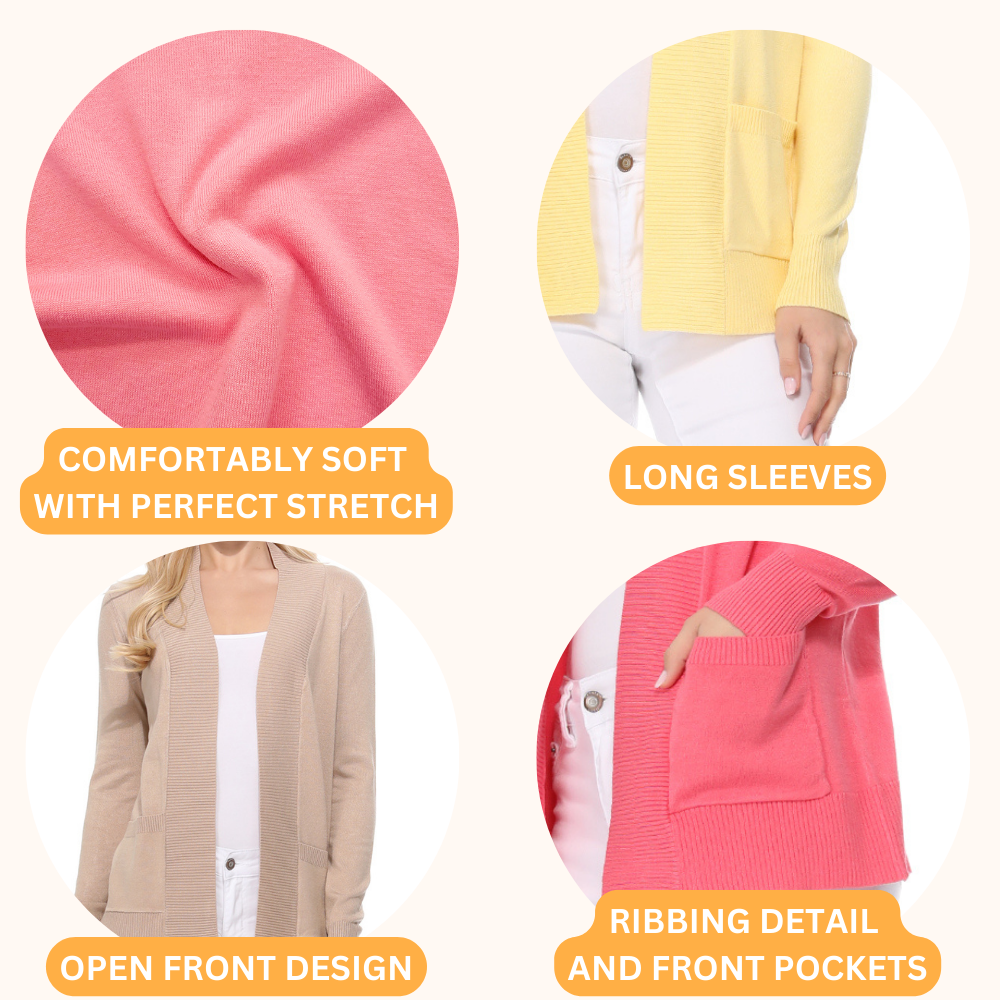 Long Sleeve Open Front Knit Shrug w/ Pocket Cardigan