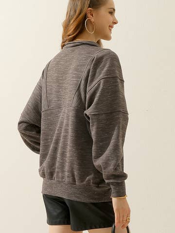 Zip neck Casual Long Sleeve Top
