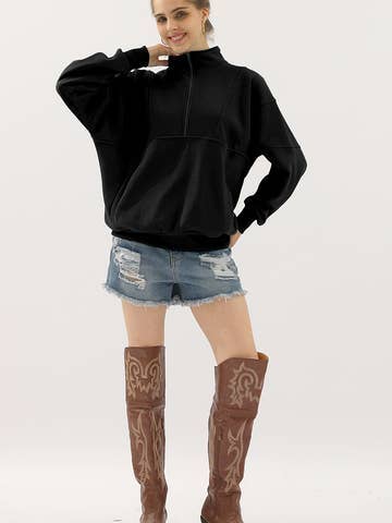 Zip neck Casual Long Sleeve Top
