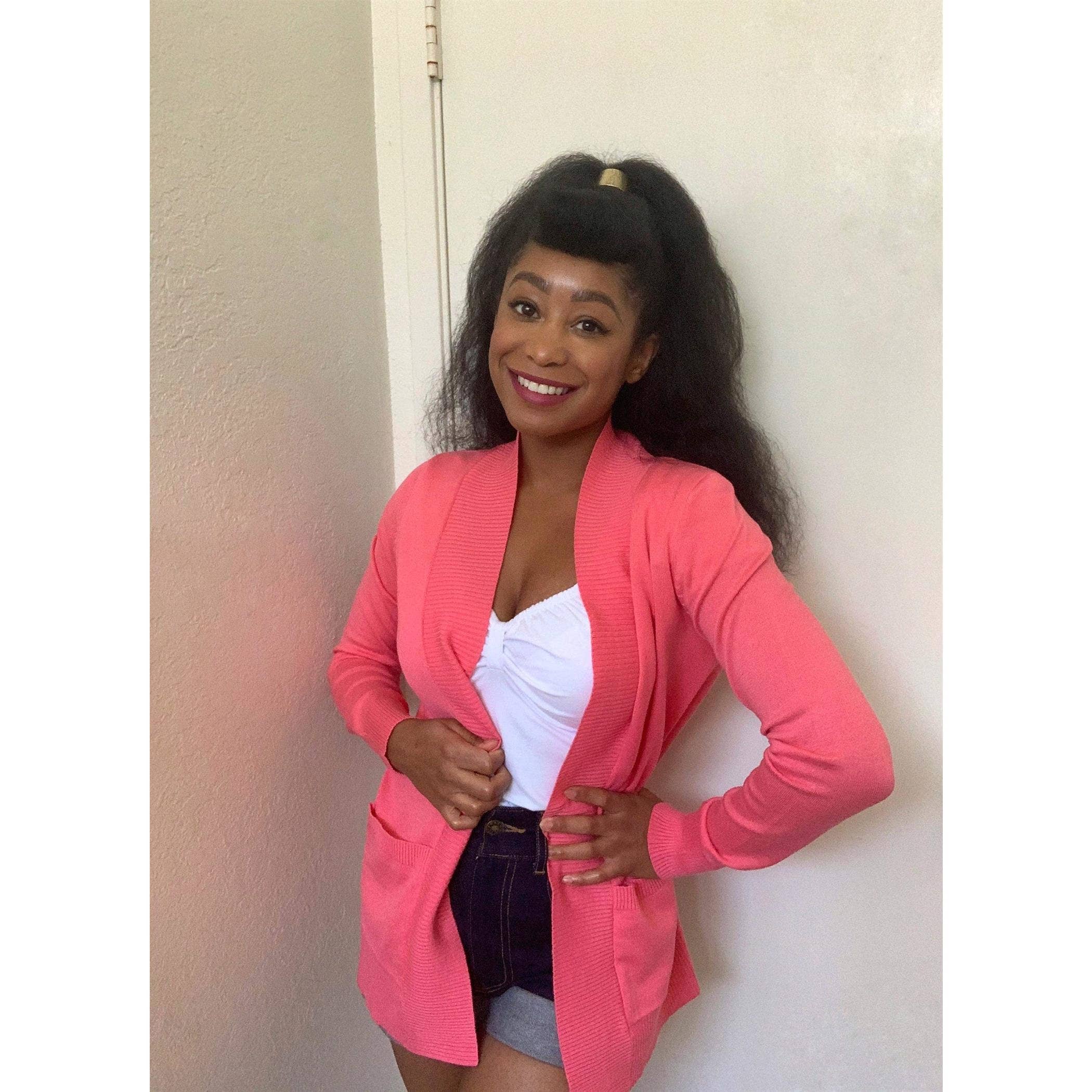 Long Sleeve Open Front Knit Shrug w/ Pocket Cardigan