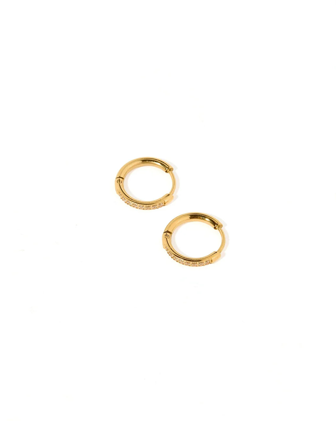 Pair of gold hoop earrings on a white background